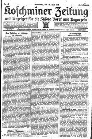 Koschminer Zeitung und Anzeiger für die Städte Borek und Pogorzela on May 25, 1918