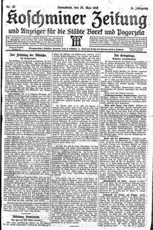 Koschminer Zeitung und Anzeiger für die Städte Borek und Pogorzela vom 25.05.1918