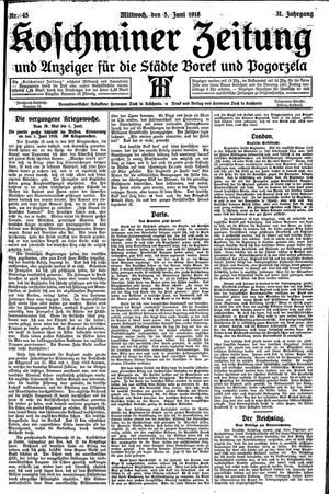 Koschminer Zeitung und Anzeiger für die Städte Borek und Pogorzela vom 05.06.1918