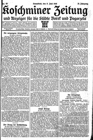 Koschminer Zeitung und Anzeiger für die Städte Borek und Pogorzela vom 08.06.1918