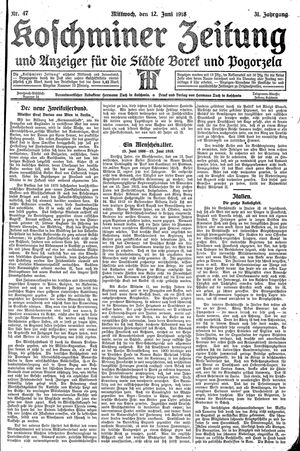 Koschminer Zeitung und Anzeiger für die Städte Borek und Pogorzela vom 12.06.1918