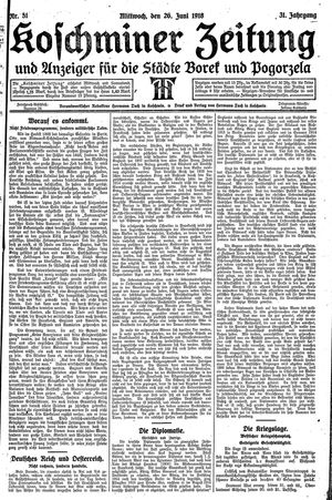 Koschminer Zeitung und Anzeiger für die Städte Borek und Pogorzela vom 26.06.1918