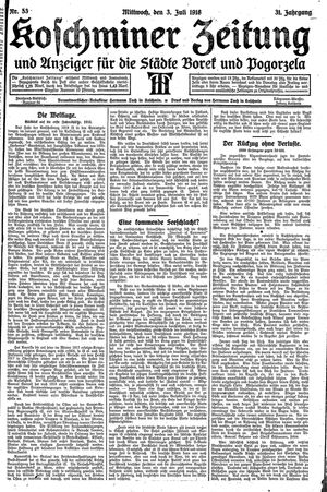 Koschminer Zeitung und Anzeiger für die Städte Borek und Pogorzela vom 03.07.1918