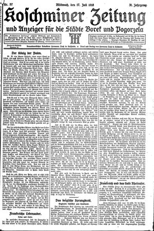 Koschminer Zeitung und Anzeiger für die Städte Borek und Pogorzela vom 17.07.1918