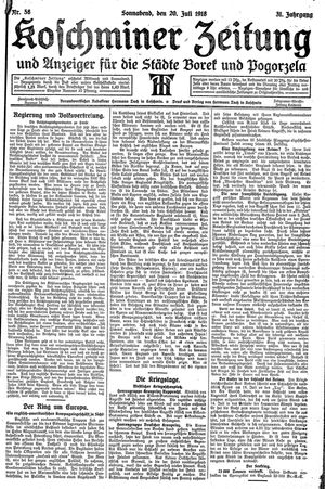 Koschminer Zeitung und Anzeiger für die Städte Borek und Pogorzela vom 20.07.1918