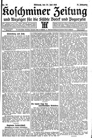Koschminer Zeitung und Anzeiger für die Städte Borek und Pogorzela vom 24.07.1918