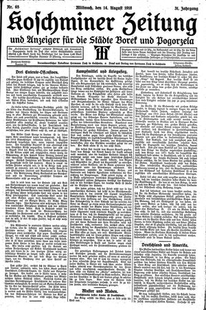 Koschminer Zeitung und Anzeiger für die Städte Borek und Pogorzela vom 14.08.1918