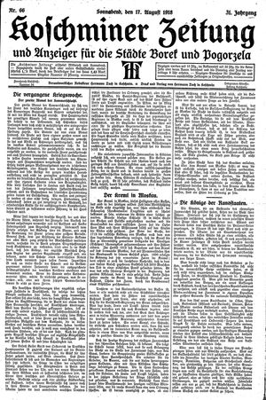 Koschminer Zeitung und Anzeiger für die Städte Borek und Pogorzela vom 17.08.1918