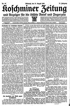 Koschminer Zeitung und Anzeiger für die Städte Borek und Pogorzela vom 21.08.1918