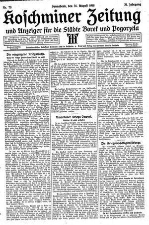 Koschminer Zeitung und Anzeiger für die Städte Borek und Pogorzela vom 31.08.1918