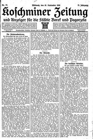 Koschminer Zeitung und Anzeiger für die Städte Borek und Pogorzela on Sep 18, 1918