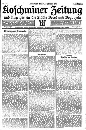 Koschminer Zeitung und Anzeiger für die Städte Borek und Pogorzela vom 28.09.1918