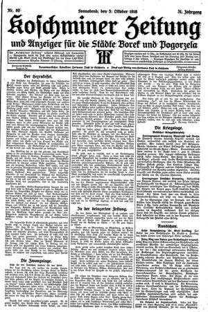 Koschminer Zeitung und Anzeiger für die Städte Borek und Pogorzela vom 05.10.1918