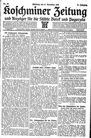 Koschminer Zeitung und Anzeiger für die Städte Borek und Pogorzela vom 06.11.1918