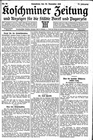 Koschminer Zeitung und Anzeiger für die Städte Borek und Pogorzela vom 30.11.1918