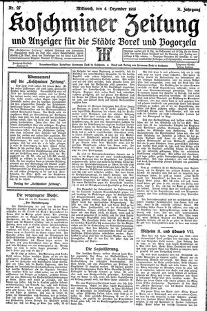 Koschminer Zeitung und Anzeiger für die Städte Borek und Pogorzela vom 04.12.1918