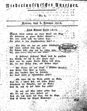 Niederlausitzischer Anzeiger vom 06.01.1816