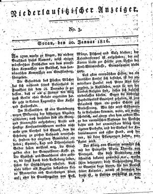 Niederlausitzischer Anzeiger vom 20.01.1816