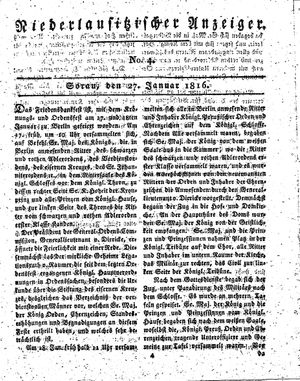 Niederlausitzischer Anzeiger vom 27.01.1816