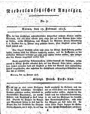 Niederlausitzischer Anzeiger vom 17.02.1816