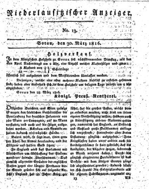 Niederlausitzischer Anzeiger vom 30.03.1816
