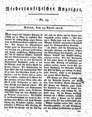 Niederlausitzischer Anzeiger vom 13.04.1816