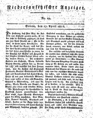 Niederlausitzischer Anzeiger vom 27.04.1816