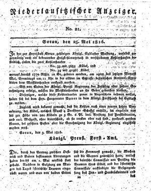 Niederlausitzischer Anzeiger vom 25.05.1816