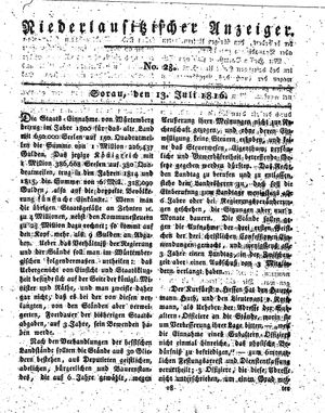 Niederlausitzischer Anzeiger vom 13.07.1816