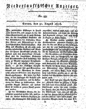 Niederlausitzischer Anzeiger vom 31.08.1816