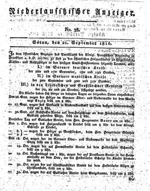 Niederlausitzischer Anzeiger on Sep 21, 1816