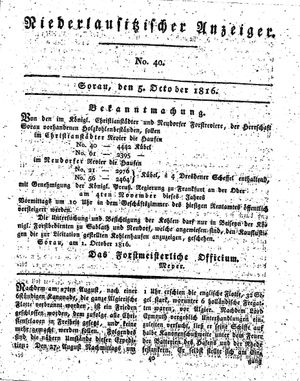 Niederlausitzischer Anzeiger on Oct 5, 1816