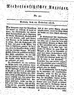 Niederlausitzischer Anzeiger vom 12.10.1816
