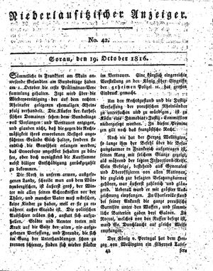 Niederlausitzischer Anzeiger vom 19.10.1816