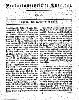 Niederlausitzischer Anzeiger vom 26.10.1816