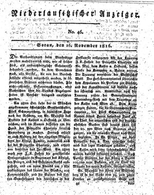 Niederlausitzischer Anzeiger vom 16.11.1816