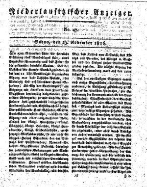 Niederlausitzischer Anzeiger vom 23.11.1816