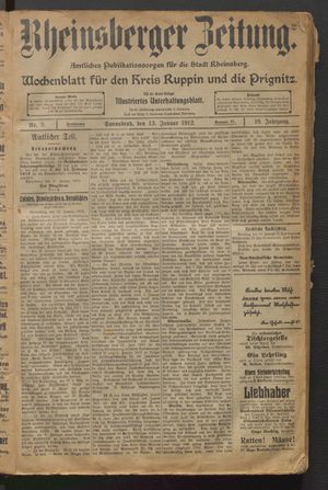 Rheinsberger Zeitung on Jan 13, 1912