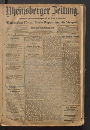 Rheinsberger Zeitung vom 23.01.1912