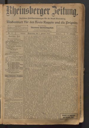 Rheinsberger Zeitung on Feb 1, 1912