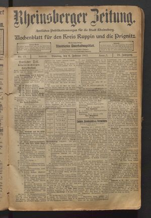 Rheinsberger Zeitung vom 06.02.1912