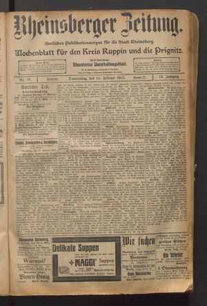 Rheinsberger Zeitung vom 15.02.1912