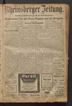Rheinsberger Zeitung vom 24.02.1912