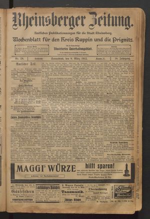 Rheinsberger Zeitung on Mar 9, 1912