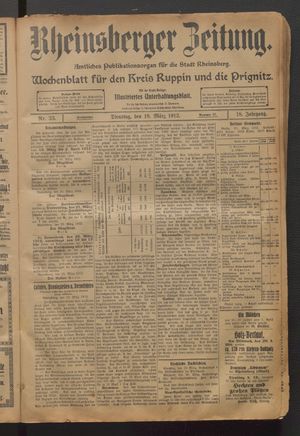 Rheinsberger Zeitung vom 19.03.1912