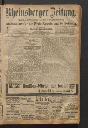 Rheinsberger Zeitung vom 26.03.1912