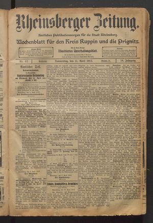 Rheinsberger Zeitung vom 11.04.1912