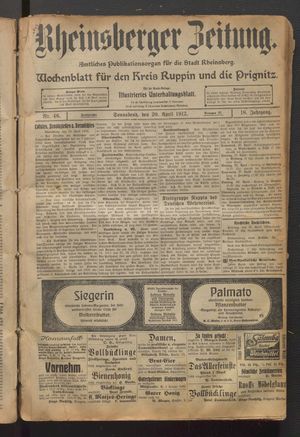 Rheinsberger Zeitung vom 20.04.1912