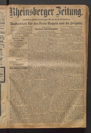 Rheinsberger Zeitung vom 25.04.1912