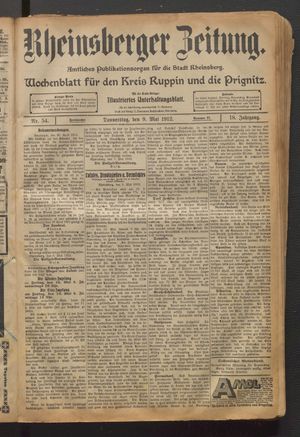 Rheinsberger Zeitung vom 09.05.1912